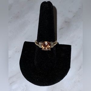 Vintage Gold Tone Faceted Citrine Ring w/ Simulated Diamonds Sz 8.75